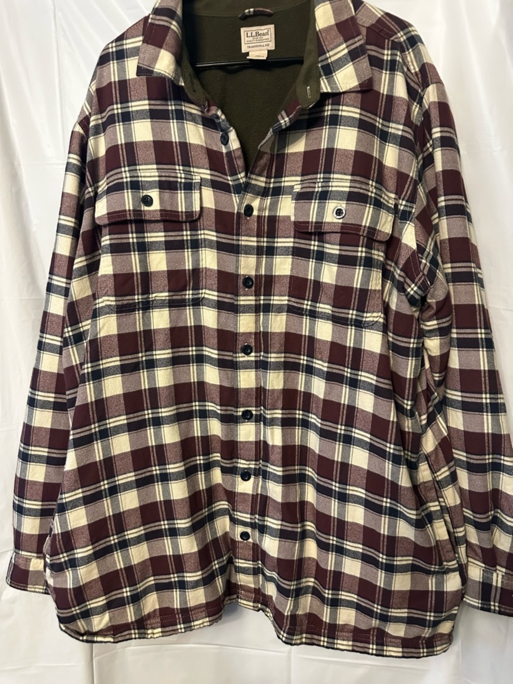LL Bean Mens 2xl Tall Fleece Lined Flannel Shirt Traditional Fit 298190